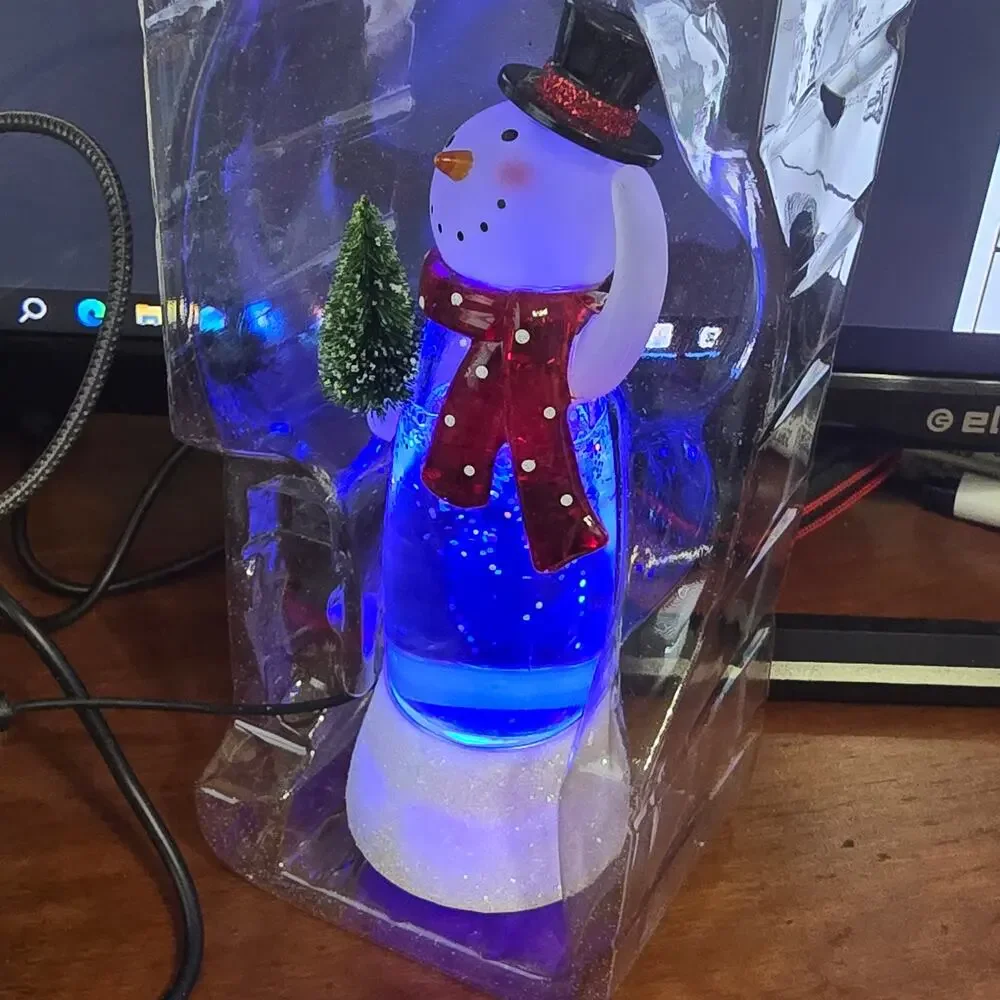 Hallmark USB Snowman Lighted Water Globe Glitter Swirl Color Changing Tested NIB